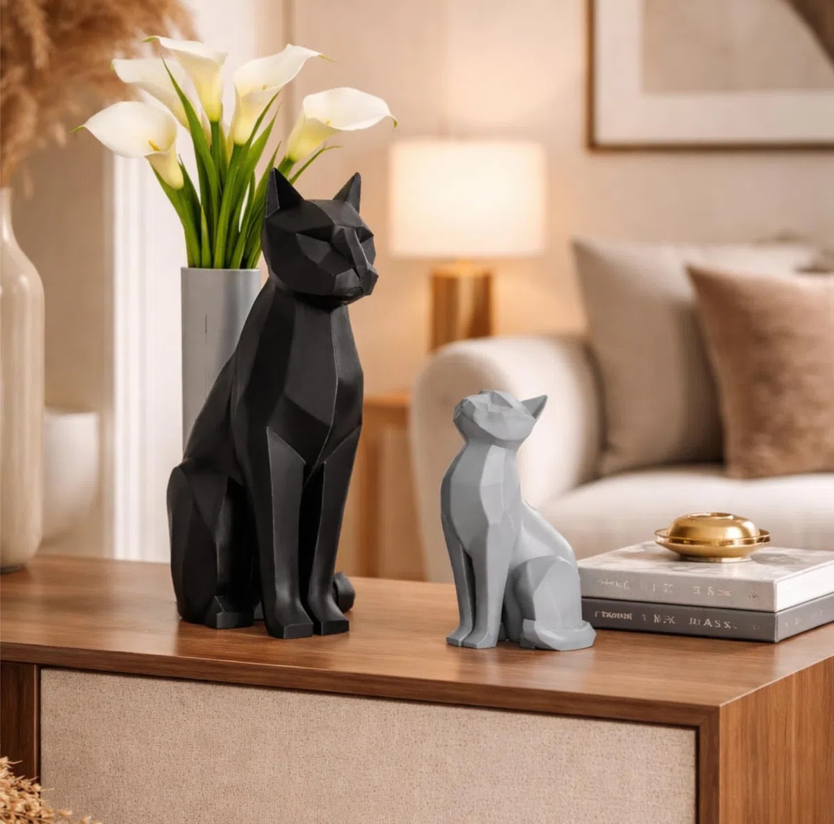 Set di 2 figurine di gatto con vaso porta fiori, statua di gatto nero e grigio per la decorazione domestica, idea regalo per gli amanti dei gatti, donna ragazza ragazzo regalo di compleanno.