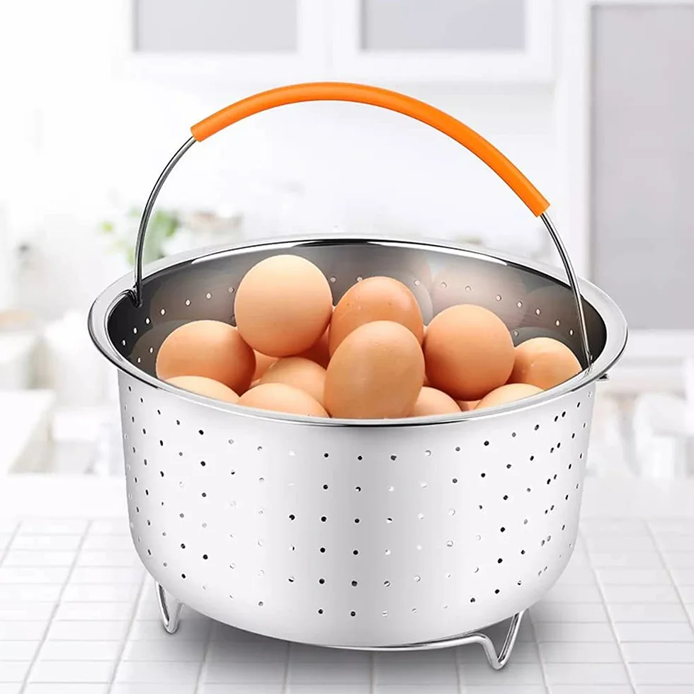 Cestello per Cottura, Cestello Verdura, Multifunzione a Vapore Cesto, Cestello Vapore Inox con Manico in Silicone, Fits Most a Pressione Pot, Verdure a Vapore, Uova(6QT)