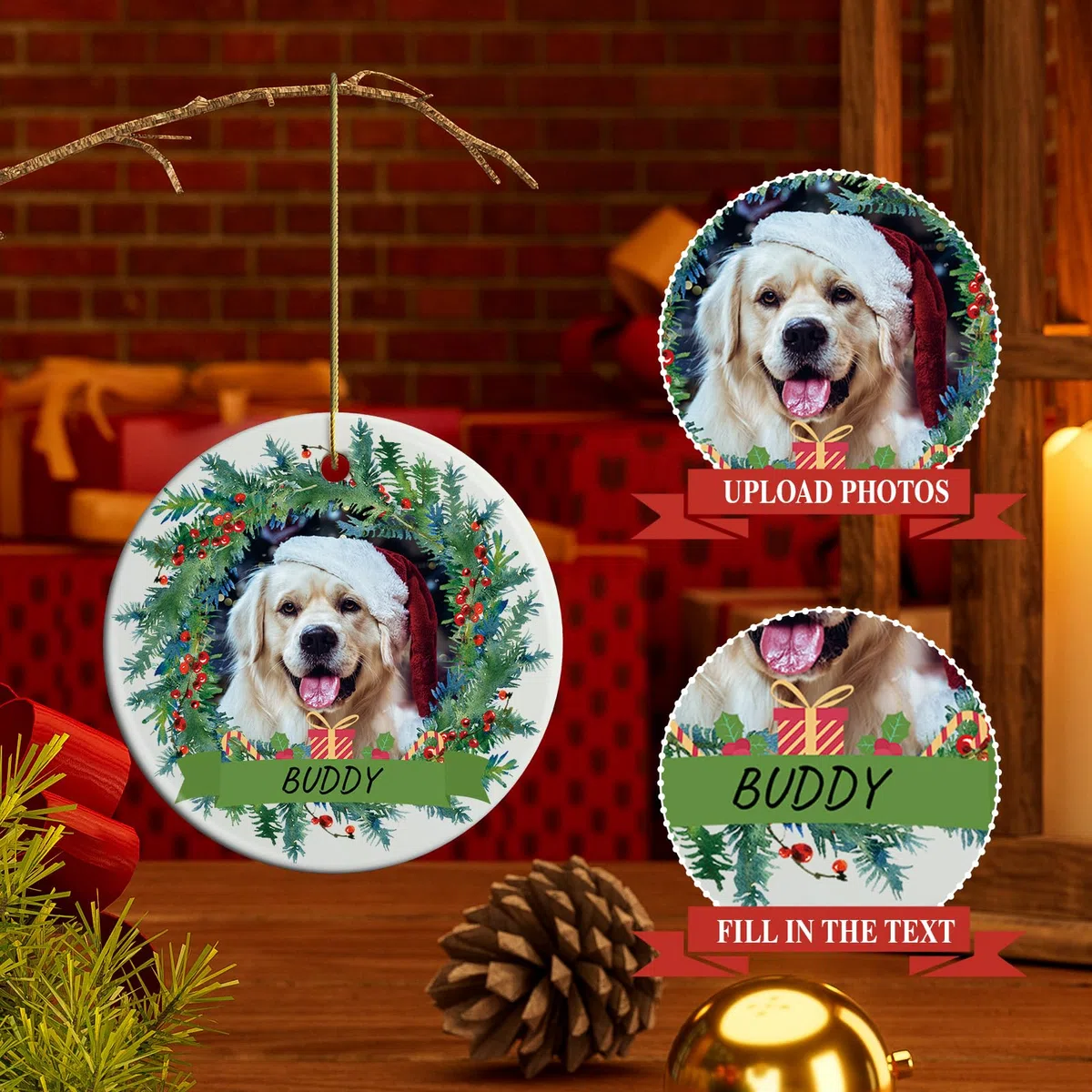 ALBK Ornamento natalizio personalizzato per cani - Ornamenti per animali domestici personalizzati per albero di Natale 2024, ornamenti fotografici personalizzati con nomi, ornamento in ceramica per la