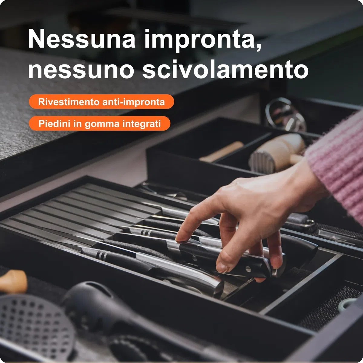 Portacoltelli Blum I Cassetto I 9 coltelli max. I Plastica / Acciaio inox I Possibilità di rimozione I Cucina