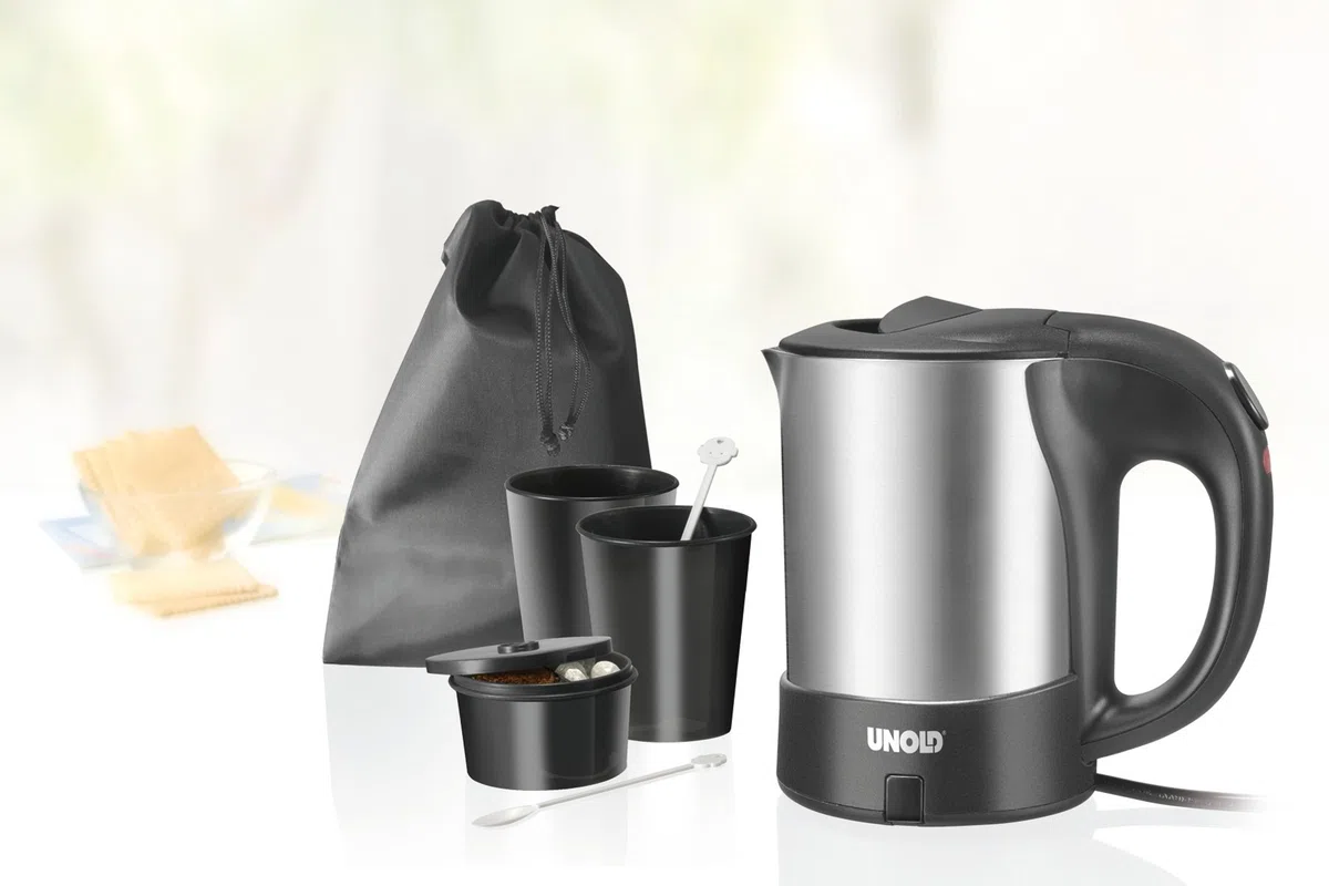 Unold, bollitore da viaggio, 0,5 l, 1000 W, acciaio inox/nero