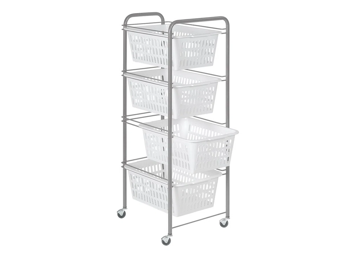 Artex Carrello Siena Carrello con 4 Cesti Bianchi, Plastica, Silver, 32x38x89 cm