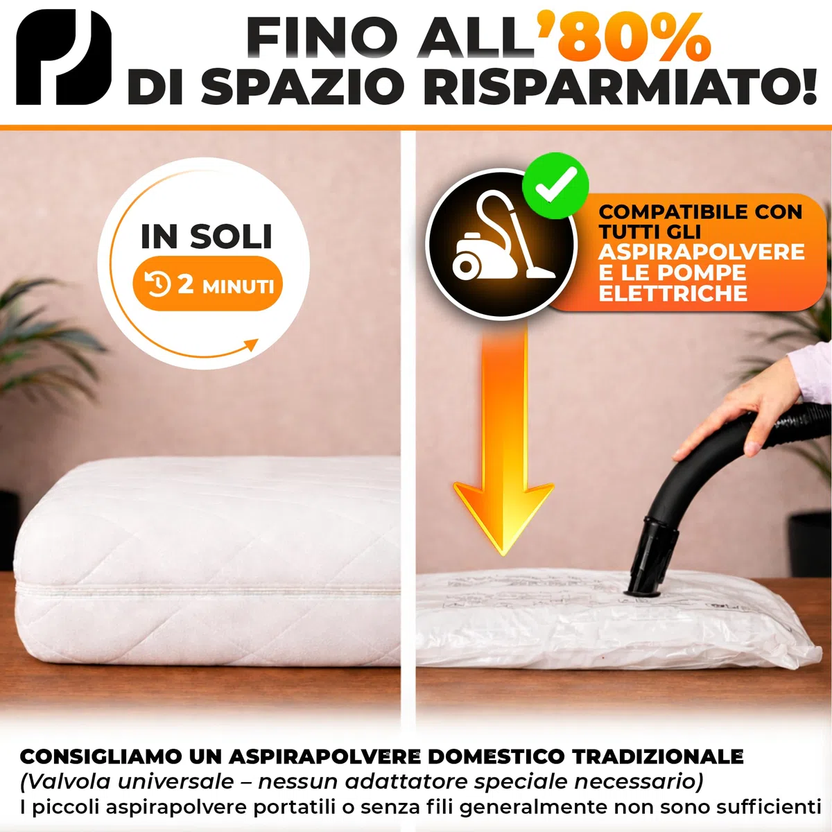 Sacco Sottovuoto Materasso Matrimoniale per Materassi fino a 200x160cm (Dim. della Sacchetto: 240x200cm) I Sacco Materasso Matrimoniale in Schiuma, Gel e Lattice I Mattress Vacuum Bag