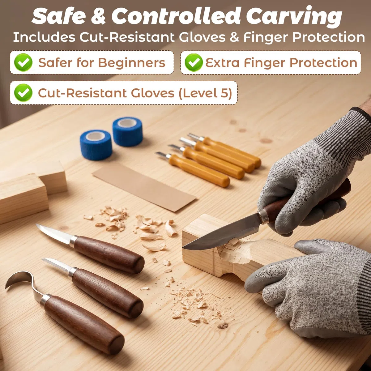 HA BIN Set di Scultura in Legno 25 Pezzi, Kit Completo per Principianti con Coltelli da Scultura, Pietra per Affilare, Guanti, Legno di Tiglio & Borsa da Conservazione, Set per Adulti