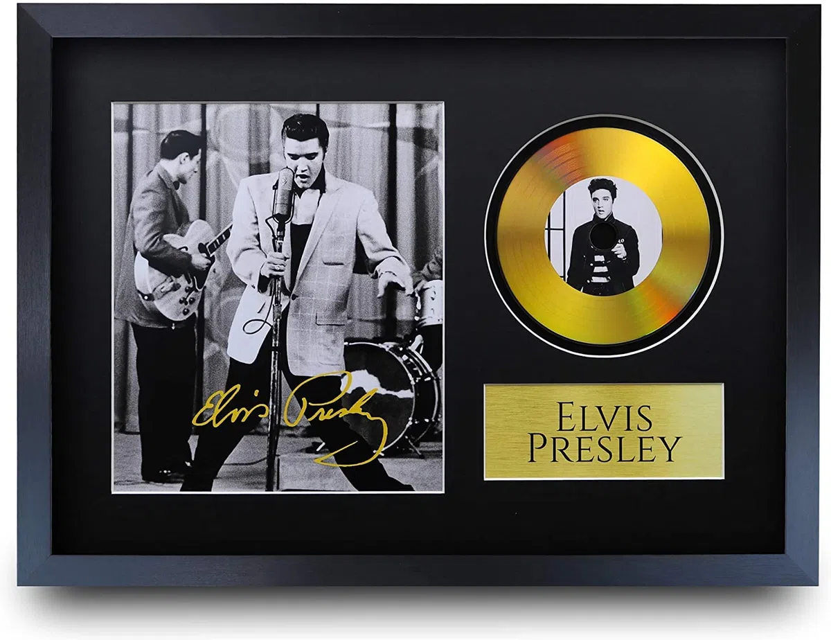 HWC Trading - Immagine con autografo A3 FR Elvis Presley Gifts con immagine a disco dorato, per appassionati di memorabilia musicale, formato A3
