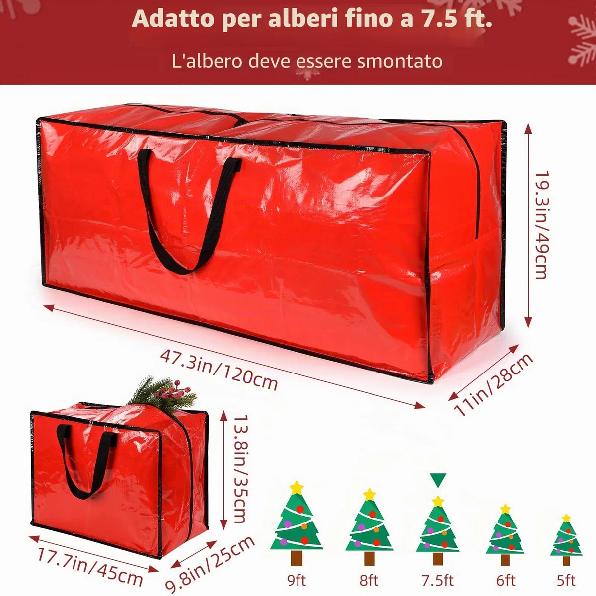 Confezione da 4 sacchetti extra large per riporre l'albero di Natale con 3 sacchetti per decorazioni natalizie per alberi di Natale, palline, scatola per riporre l'albero di Natale facile da