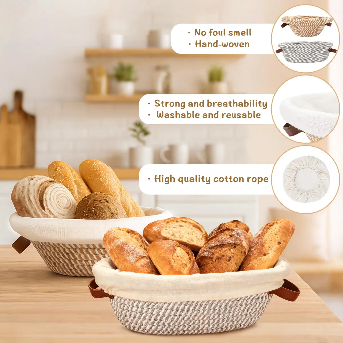 Set di cestini per la lievitazione del pane, cestini rotondi in cotone da 23 cm e 25 cm, set di pasta madre, barattolo di fermentazione da 730 ml, accessori per la cottura del pane - kit di avviamento
