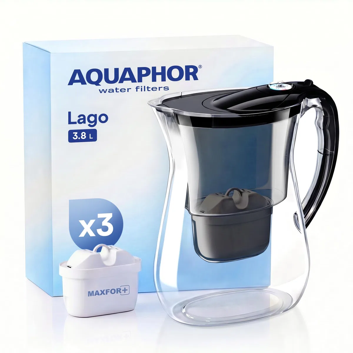 AQUAPHOR Caraffa filtrante Lago - Nero (3 filtri Maxfor)