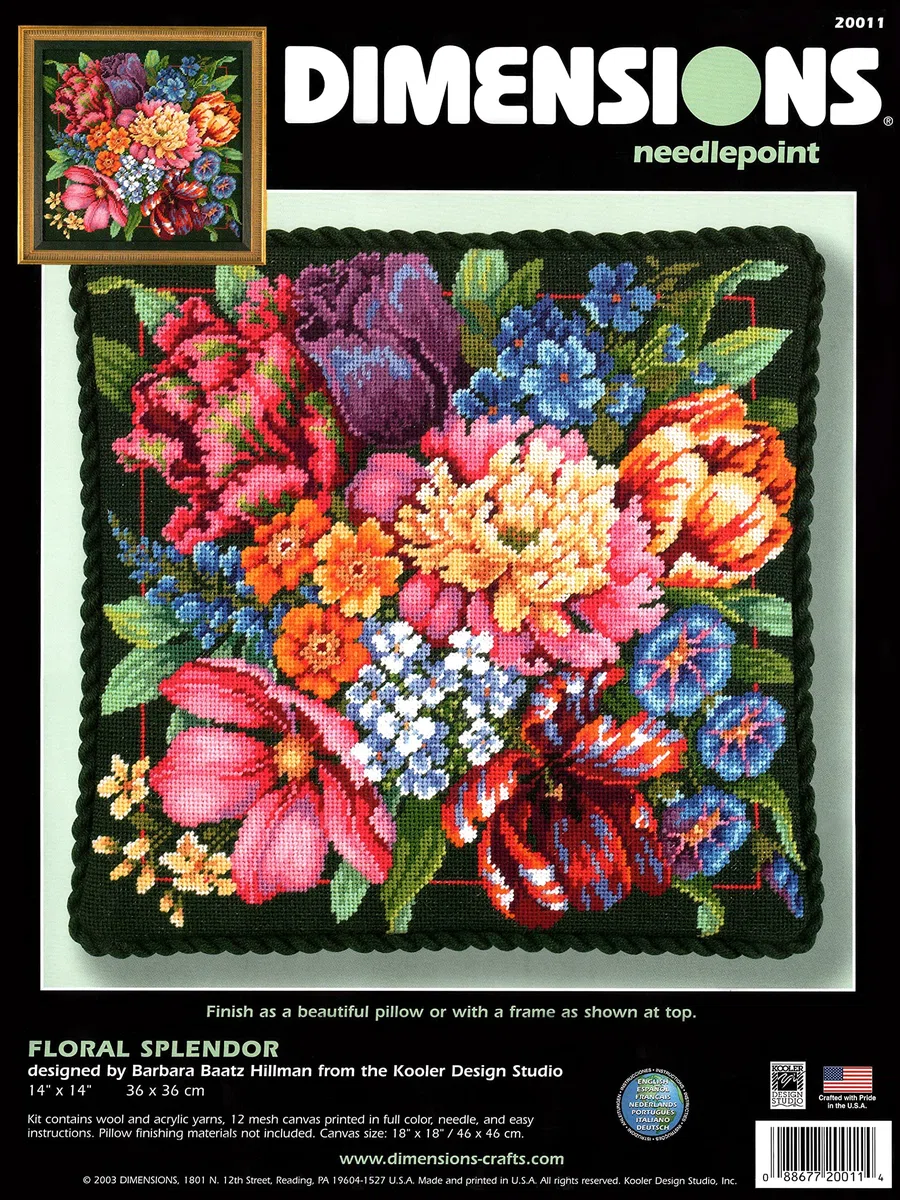 Dimensions Floral Splendor Needlepoint Kit-14"X14" Stitched in Yarn