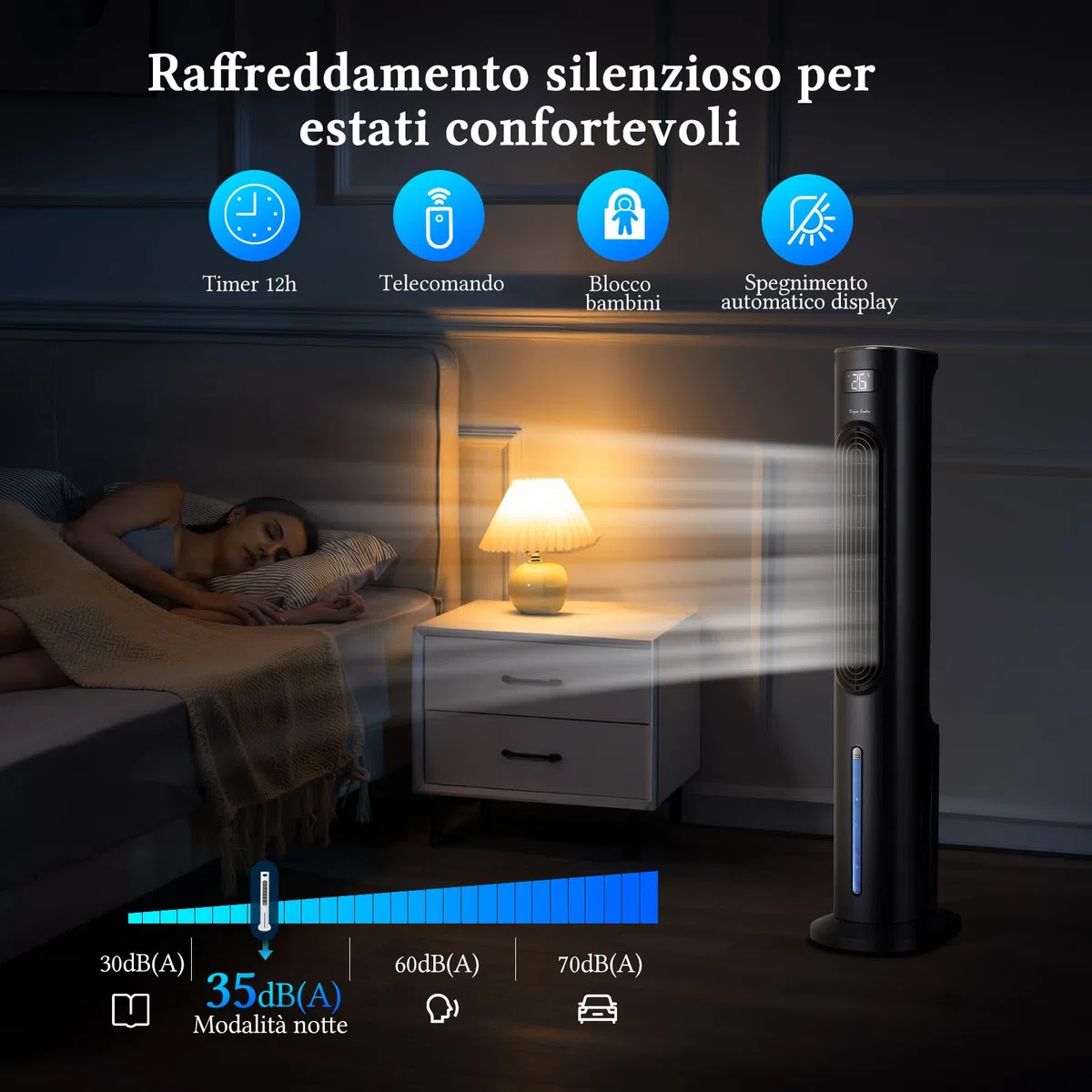 Taylor Swoden 3 in 1 grande raffrescatore d'aria portatile, Raffrescatore evaporativo silenzioso con serbatoio da 6 l, timer da 12 ore, 3 modalità, 3 velocità, telecomando, oscillazione, 95 W, Nero