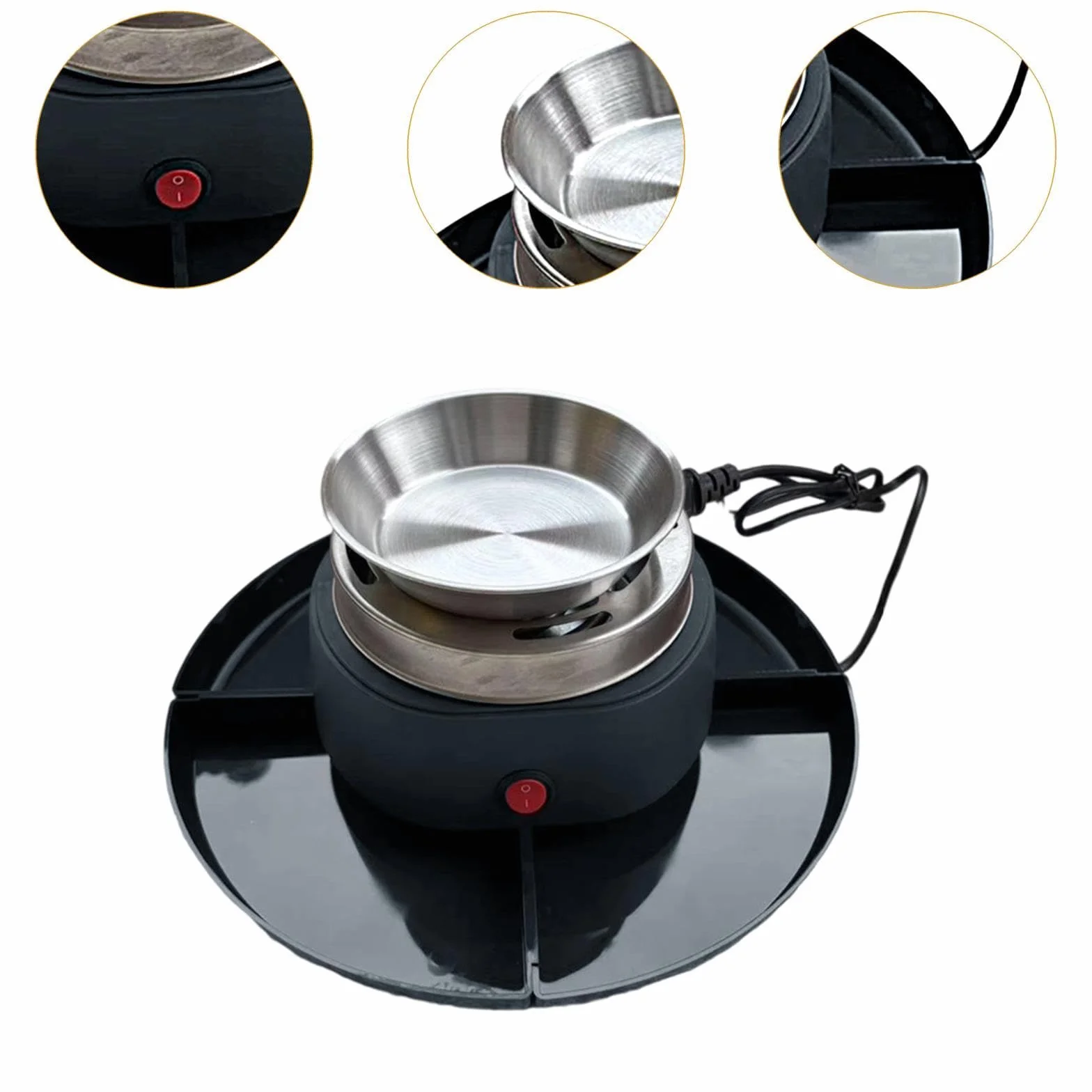 rockible Kit S'mores, macchina elettrica per S'mores, 4 vassoi staccabili, set per fonduta elettrica con forchette, set per S'mores da tavola per, Nero