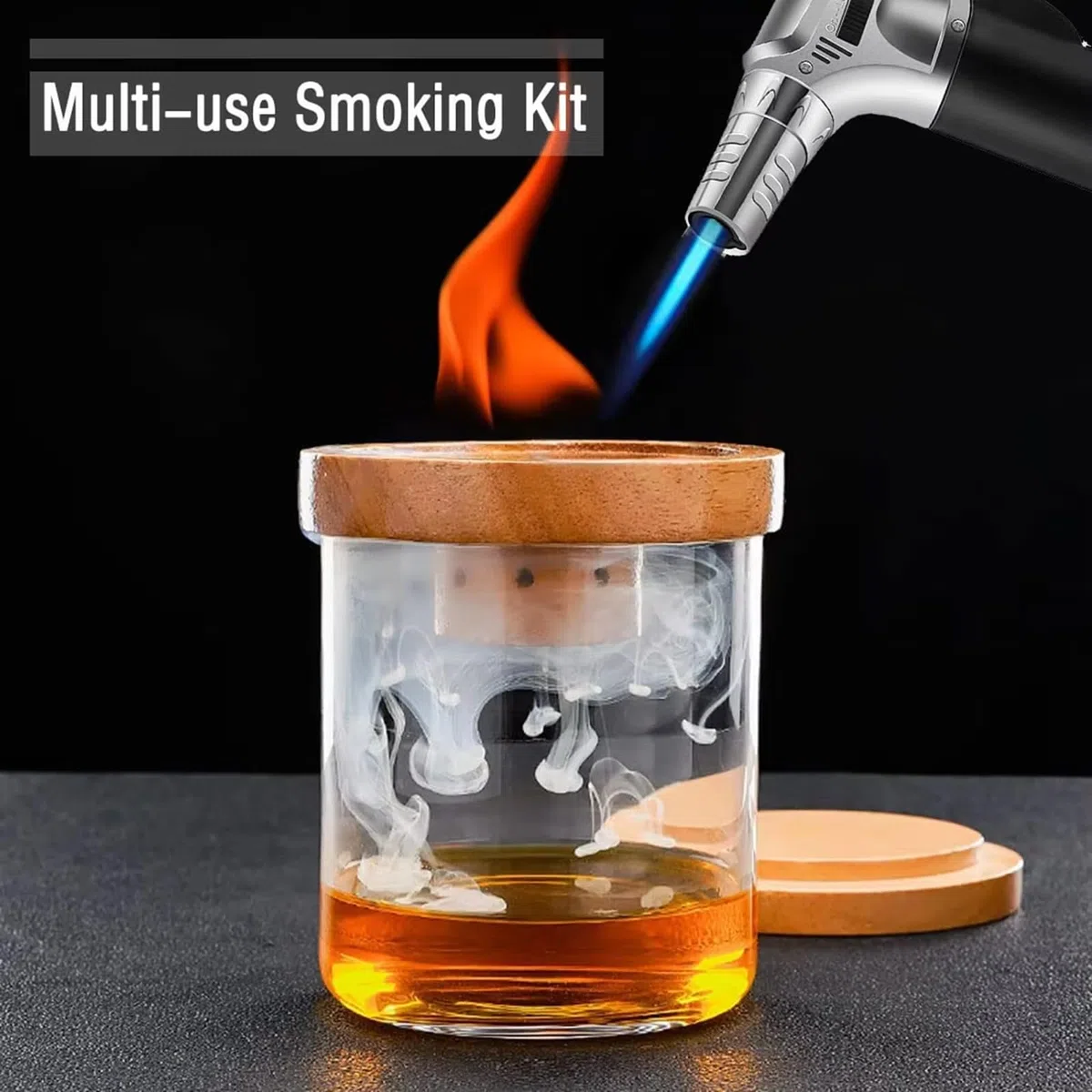 Affumicatore Whisky, Kit per Affumicatore per Cocktail con Torcia, Kit Affumicatores per Bevande con 4 Gusti di Trucioli di Legno, 4 Pietre per Whisky, Regalo per Padre, Marito e Amanti dei Cocktail