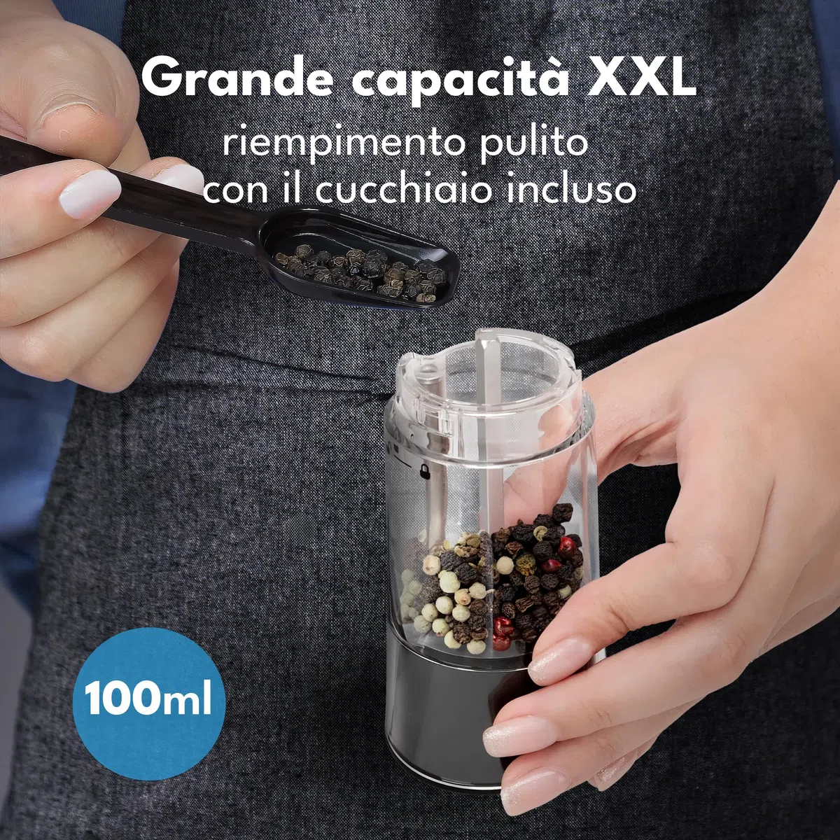LEBENLANG Macina sale e pepe elettrico - Sensore di inclinazione e ricaricabile I Macinapepe automatico & elettrica I Trita saliera e pepiera Macinasale peperoncino elettrico