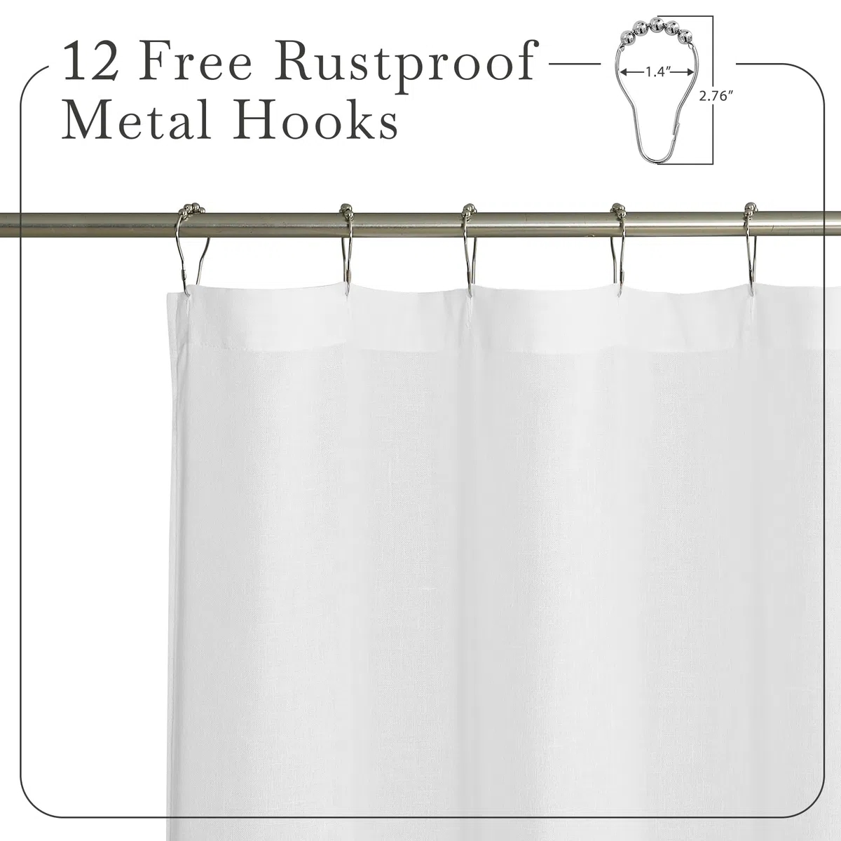 KGORGE - Tenda da doccia in lino bianco, semi trasparente, leggera, con occhielli per bottoni, privacy parziale, ad asciugatura rapida, per decorazione del bagno e della vasca, bianca, 182,9 x 198,1