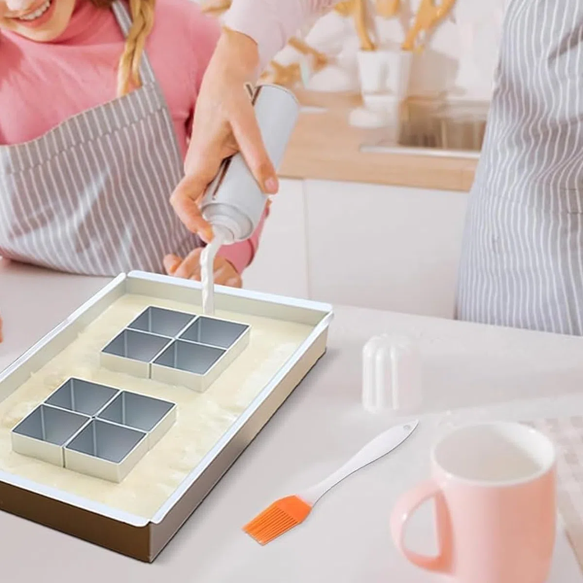 Stampi per torta rettangolari portatili in lega alluminio, teglia con rivestimento antiaderente, strumento per decorare torte, padella quadrata rimovibile