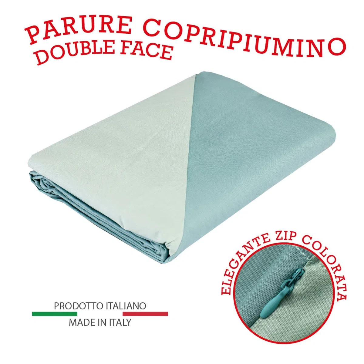 Leonardo Home - parure copripiumino singolo 150x200, 100% cotone - double face - sacca con federa e zip a colore - 100% Made in Italy