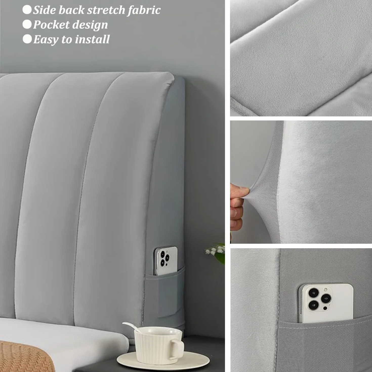 Copritestata Letto Copertura/Copri Testiere Letto Matrimoniale Imbottito Bianco,Velluto Elasticizzato Morbido Tessuto Universale,per Testiera Letto Decorazione(White,180cm)