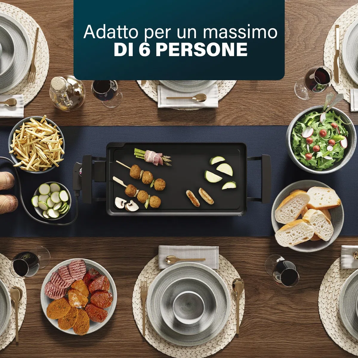 Princess Table Chef Economy 102209 - Barbecue da tavolo, superficie di cottura 43 x 23 cm, termostato regolabile, senza BPA, rivestimento antiaderente, manici Cool-Touch, 1800 Watt