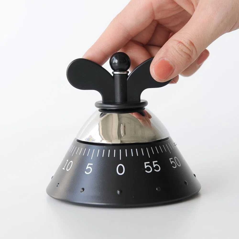 Alessi Kitchen Timer A09 B - Timer da Cucina di Design con Movimento Meccanico in Resina Termoplastica, Nero