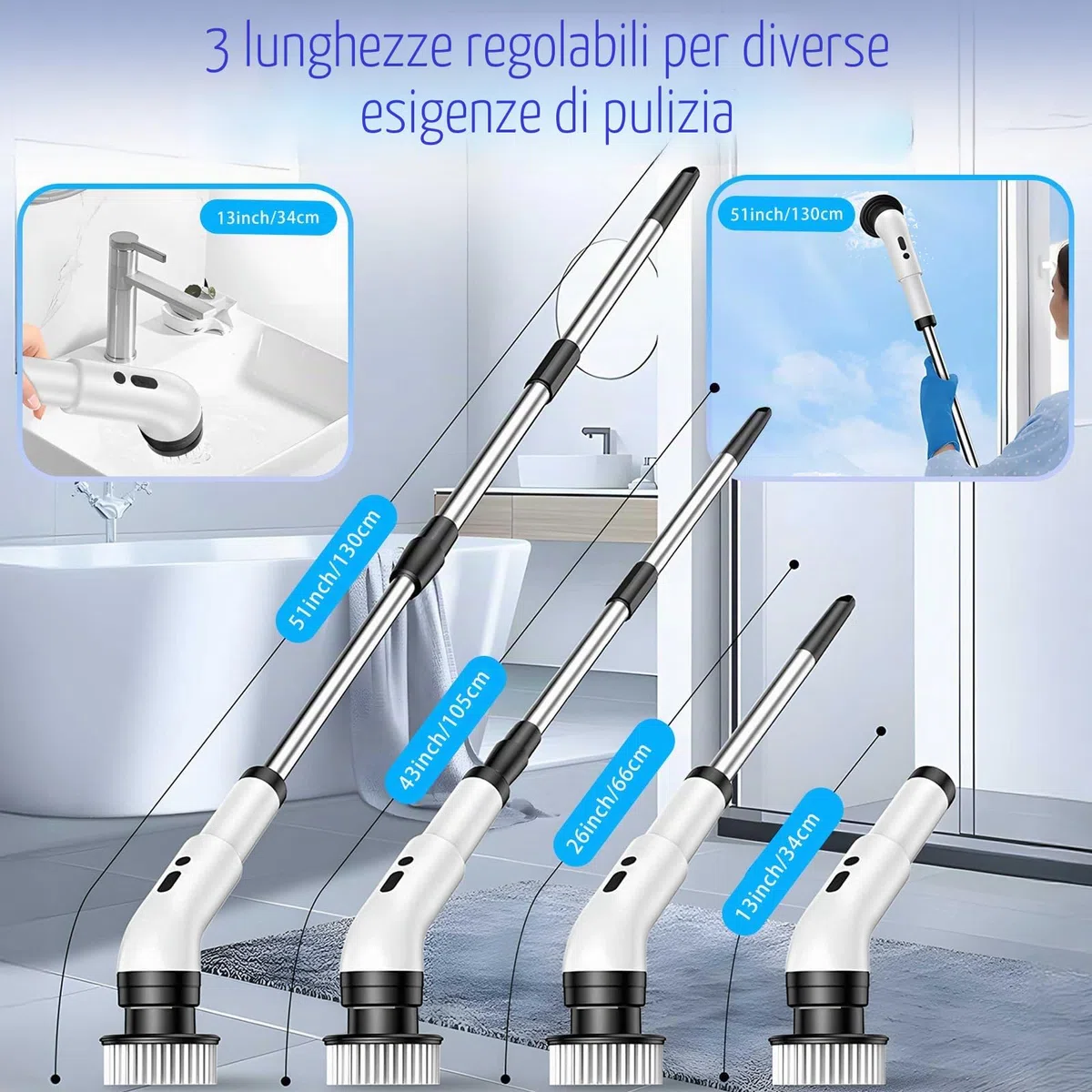 Journeyside Spazzola Elettrica per Pulizia, Spazzola Elettrica Rotante con 9 Testine Sostituibili 3 Velocità di Rotazione,Spazzola Pulizia Doccia,per Bagno,Piastrelle,Cucina e Auto, IPX7