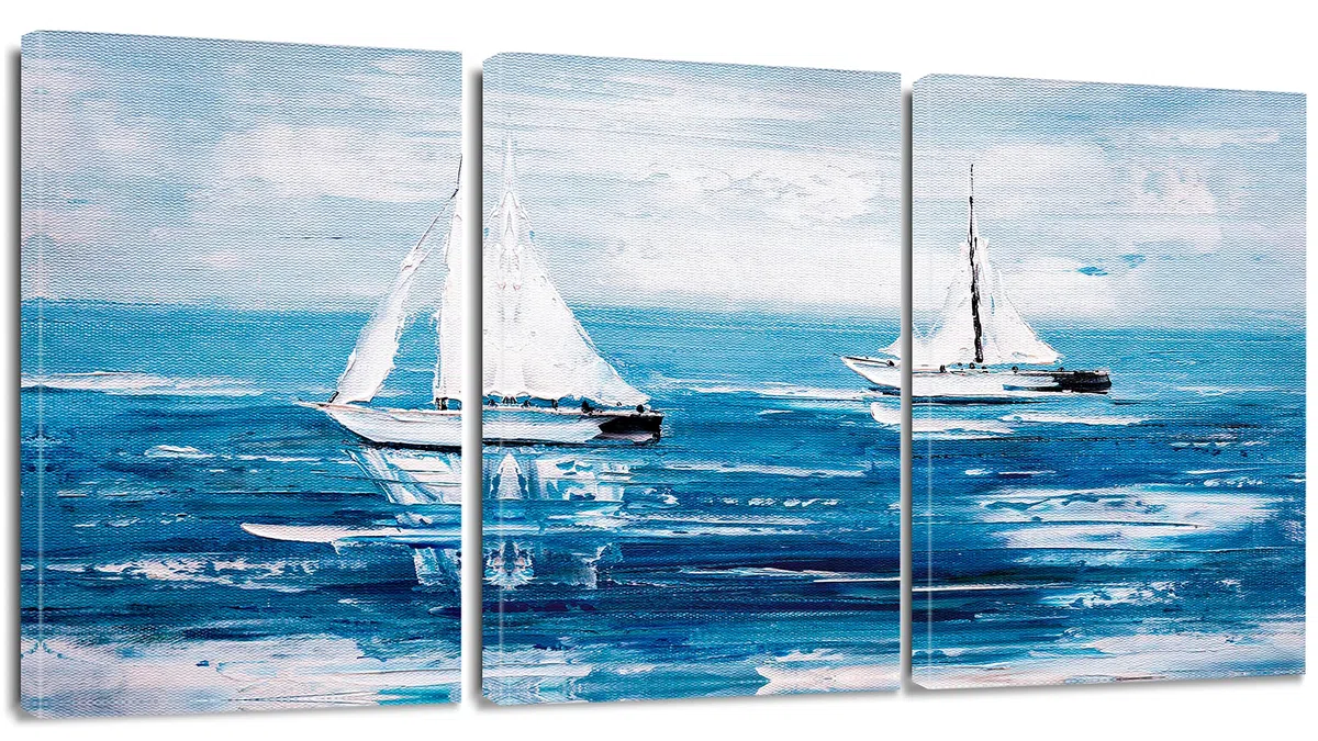 Artscope Stampe e Quadri su Tela 3 pz. Oceano Blu e Barca a Vela Immagine Fotografia Murale Tela Wall Art Bel Regalo per Home Decor Ristorante Cucina Regalo di Anniversario Compleanno 30x40CM