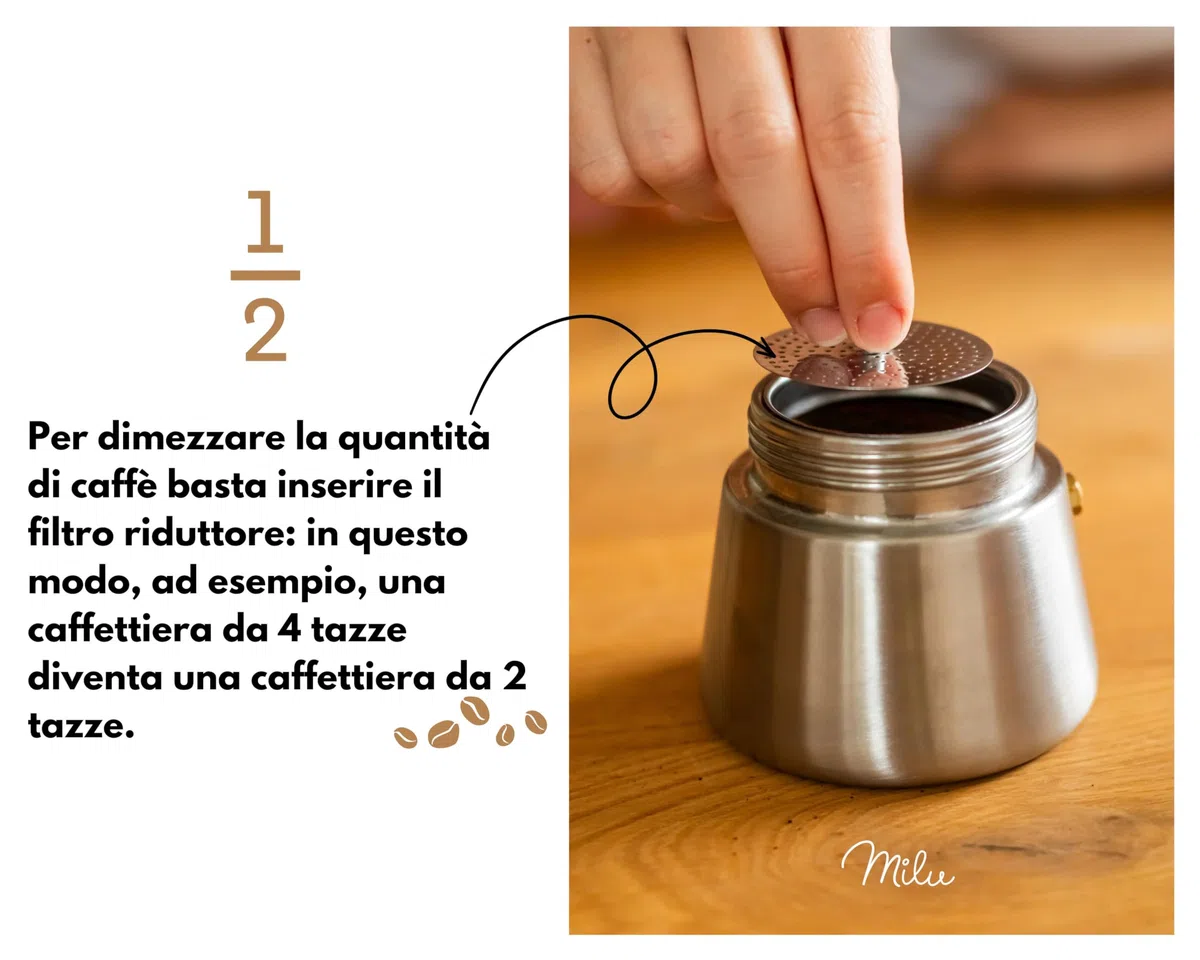 Milu Caffettiera Induzione | 2, 4, 6, 9 Tazze | Caffettiera Espresso in Acciaio Inox, Adatta all'Induzione, Set comprendente sottobicchiere, cucchiaio, spazzola (6 Tazze 300ml)
