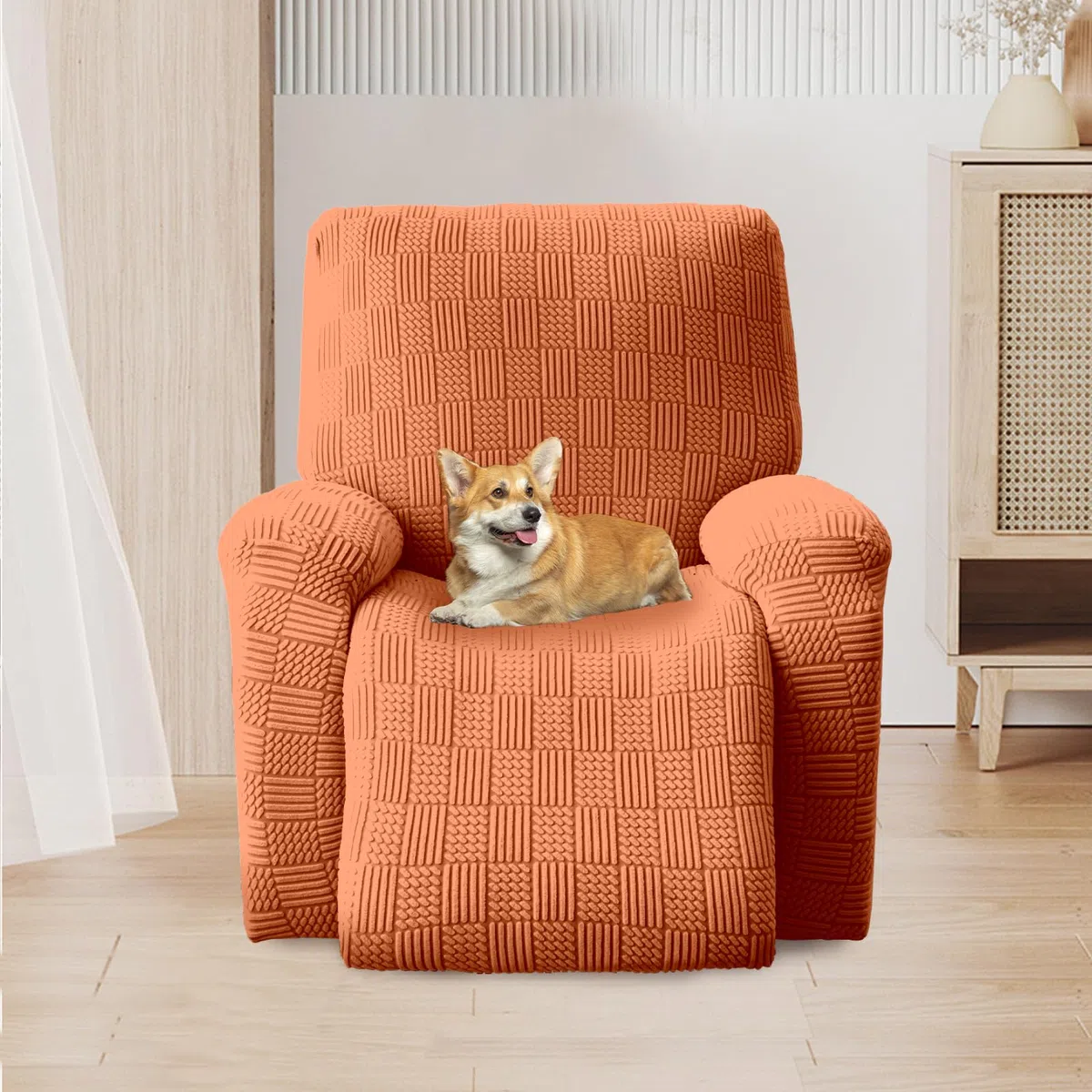 OKYUK - Fodera per Poltrona Relax, Alta Elasticità per Poltrona Relax Reclinabile, Fodera Reclinabile 4 Pezzi con Tasche Laterali, Rimuovibili e Lavabili, Protezione per Poltrona (Arancione a Righe)