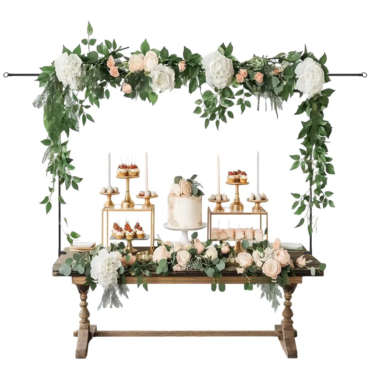 Tavolo decorativo, 86-242 cm, arco da tavolo regolabile con morsetti, in metallo, per compleanno, matrimonio, festa, anniversario