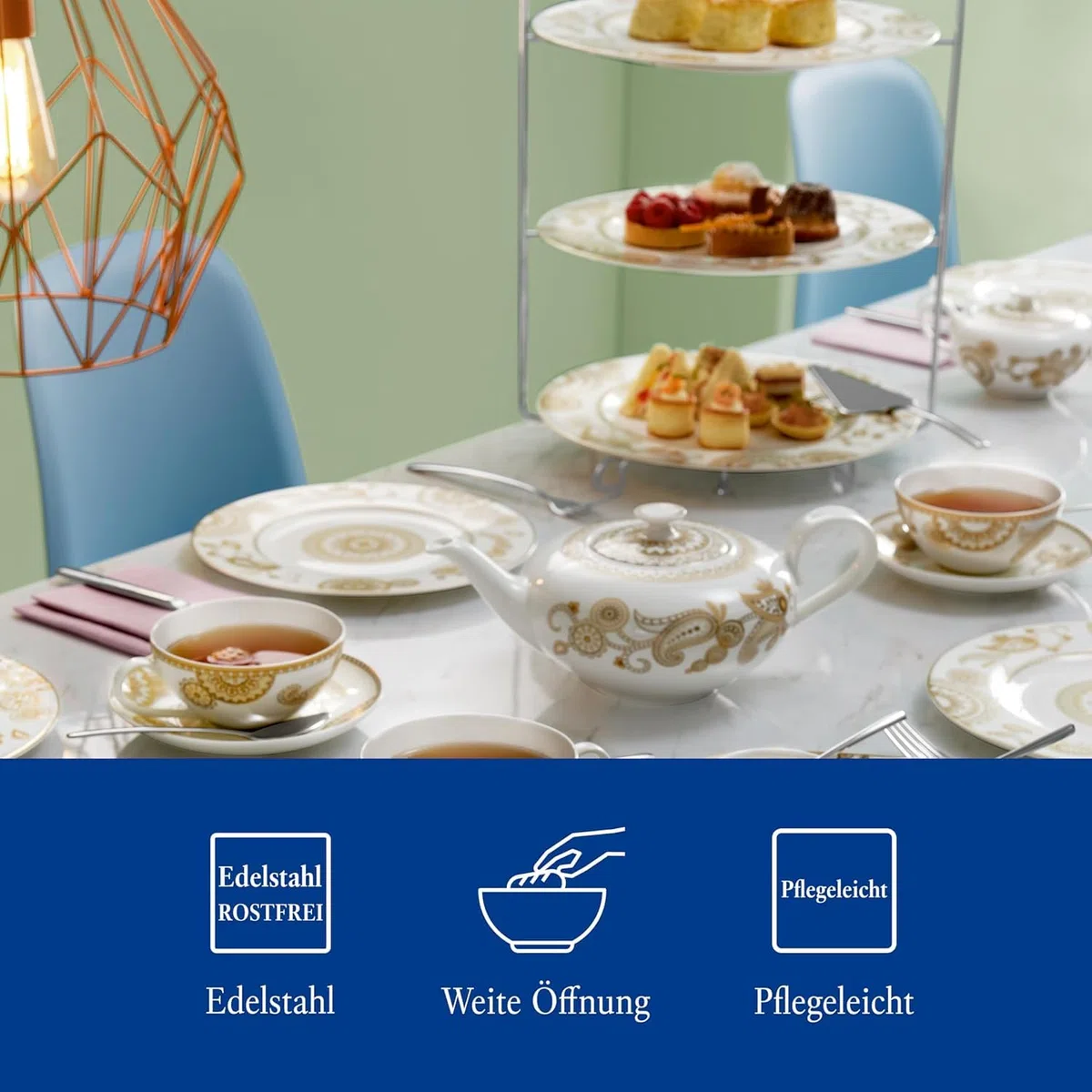 Villeroy & Boch Anmut Etagere in Acciaio Inossidabile di Alta qualità, Piatto da Servizio a 3 Piani per Buffet o Brunch, con Piatti da Cucina Combinabili, 40 cm