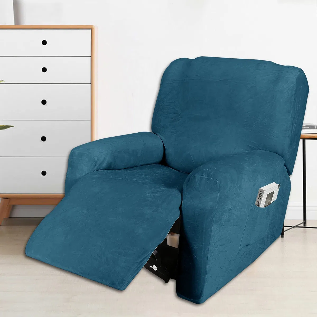 Fodera per poltrona reclinabile Relax 1 pezzo, fodera per poltrona estensibile in velluto, fodera per poltrona da massaggio lavabile a casa, protezione per poltrona reclinabile (1 posto(4 pezzi), blu)
