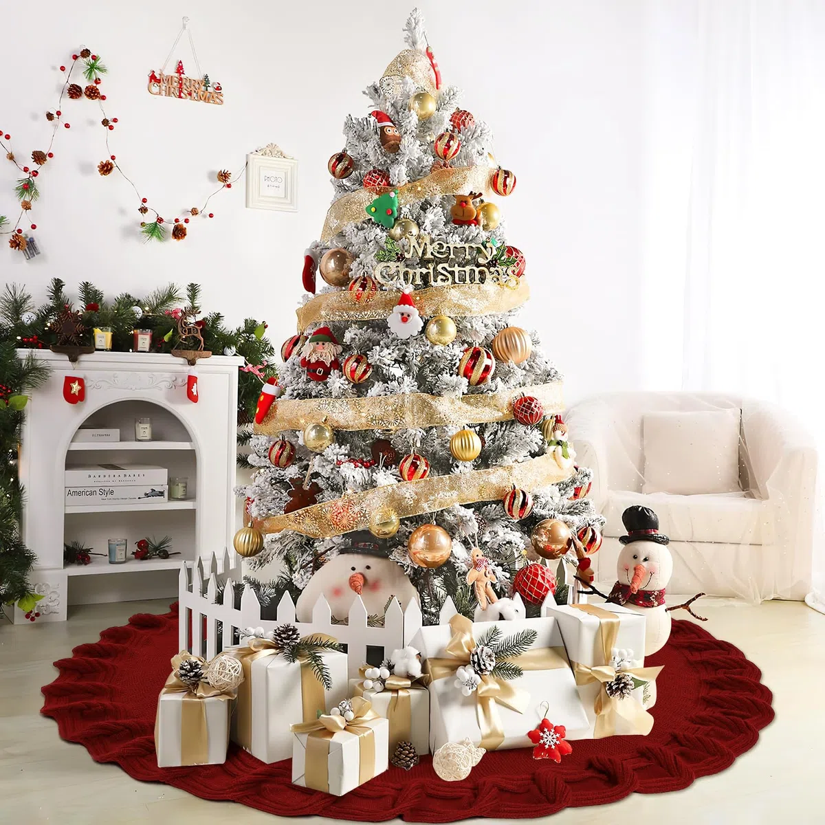 DEMIUKO 122CM Gonne per Alberi di Natale Rosso Tappeto per Albero di Xmas Tappetino per Copertura Base Tree Christmas Tappetino di Natale per Casa Vacanza Decorazione per Albero di Xmas