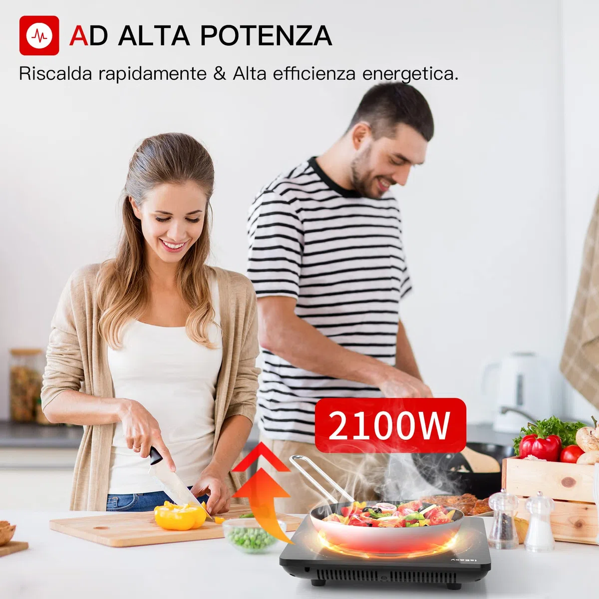 Piastra ad induzione, design portatile ultrasottile, controllo touch sensor e blocco di sicurezza, 2100W