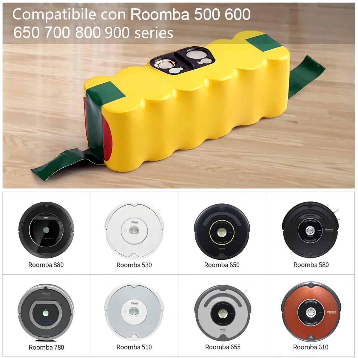 Vemico Batteria di Ricambio 14.4V 4050mAh per iRobot Roomba R3 500/600/700/800/900 Series 500/510/531/535/540/550/552/560/570/580/595/620/650/660/700/760/770/780/790/800/870/900