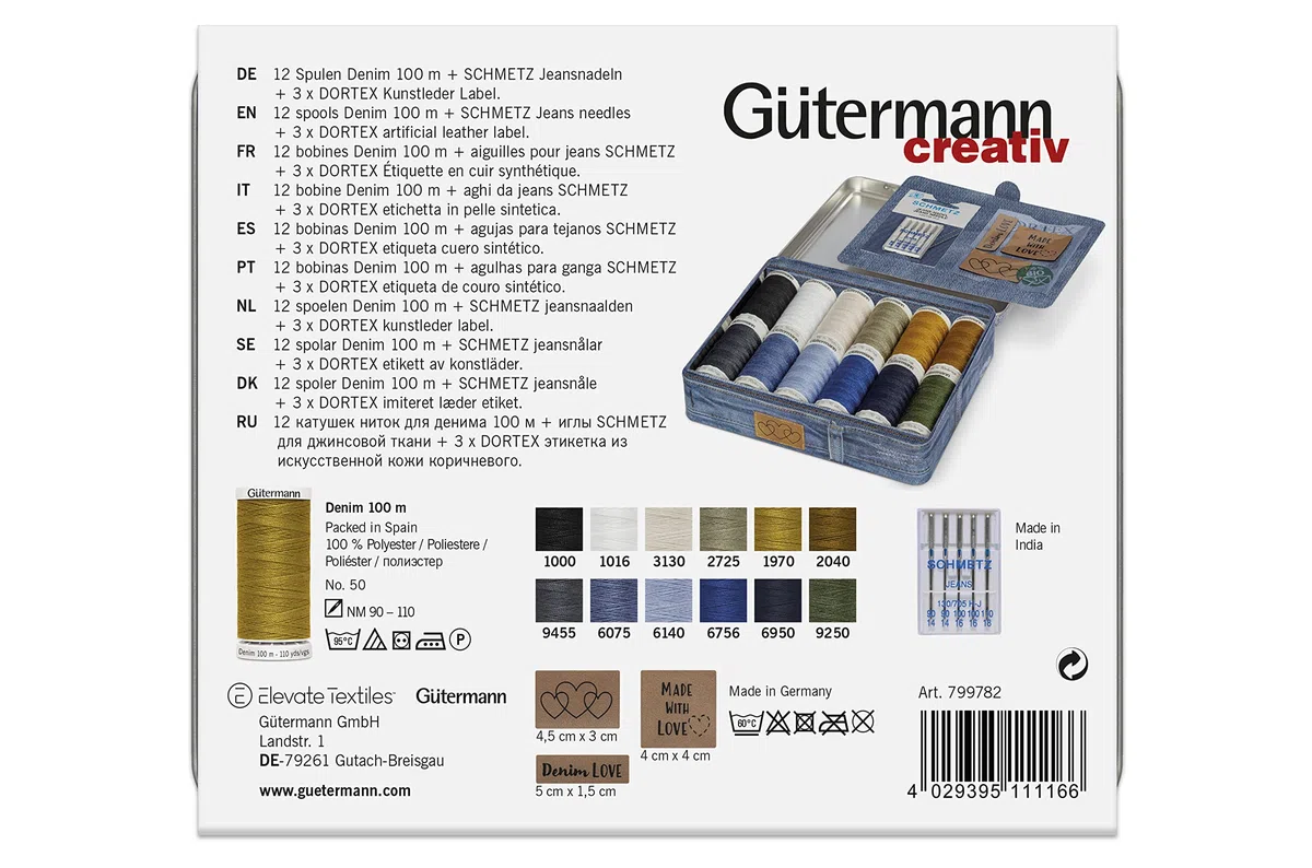 Gütermann Creativ Denim Scatola, Polyester, Multicolore, 16.6x14.2x3.5cm