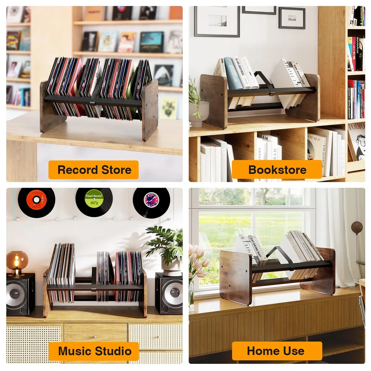 Espositore per Dischi in Vinile, Portadischi per 80-100 Dischi Vinile, Supporto per Dischi & Rack per CD & Mostre per Album, Supporto per riposizionamento di dischi vinile con Divisore Regolabile