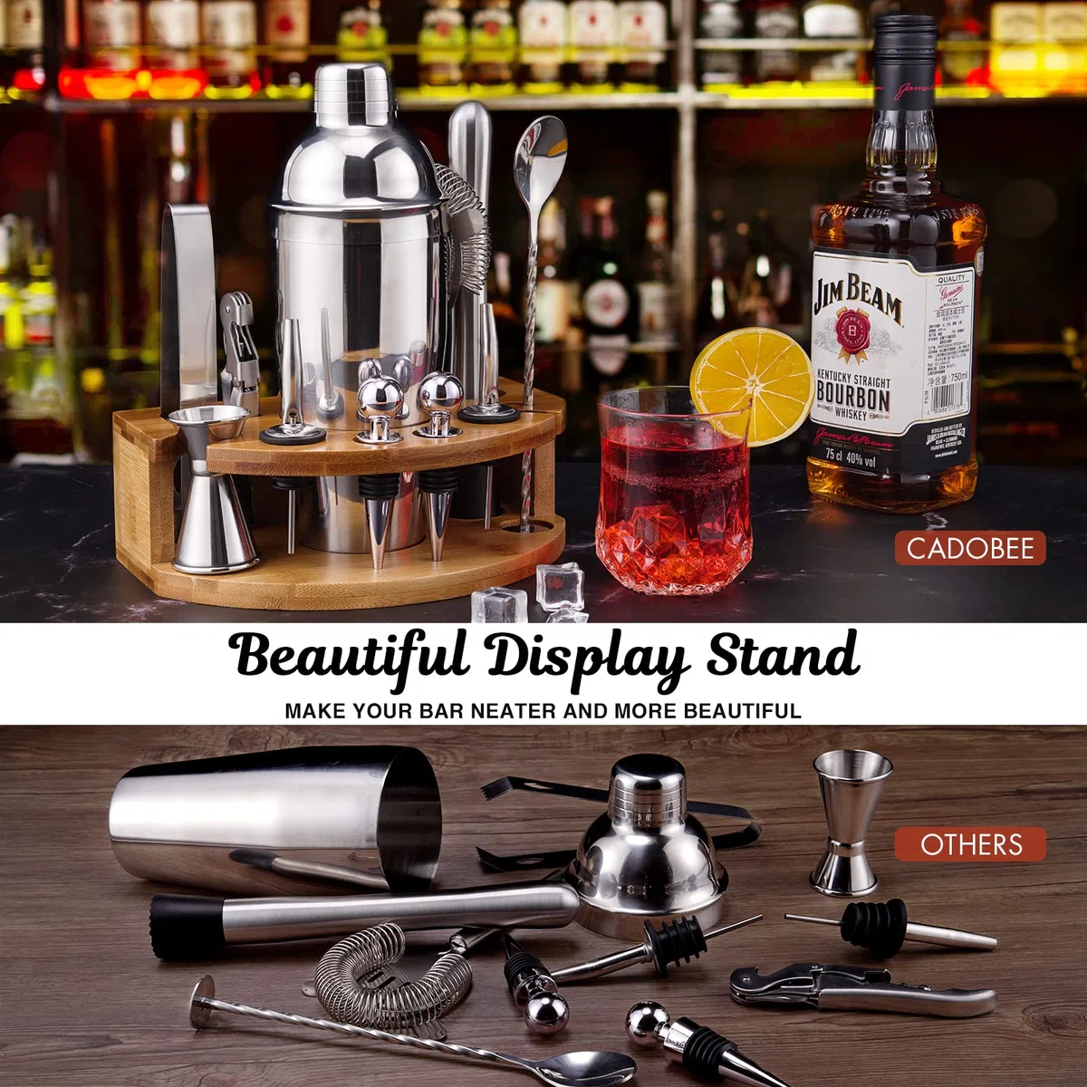 Set Cocktail Shaker con Supporto, Kit Barman Professionale da 750 ml da 12 Pezzi per Mescolare Bevande, Regali per Uomini, Papà, Donne, Amanti dei Cocktail, Set da Barista per Feste da Bar a Casa