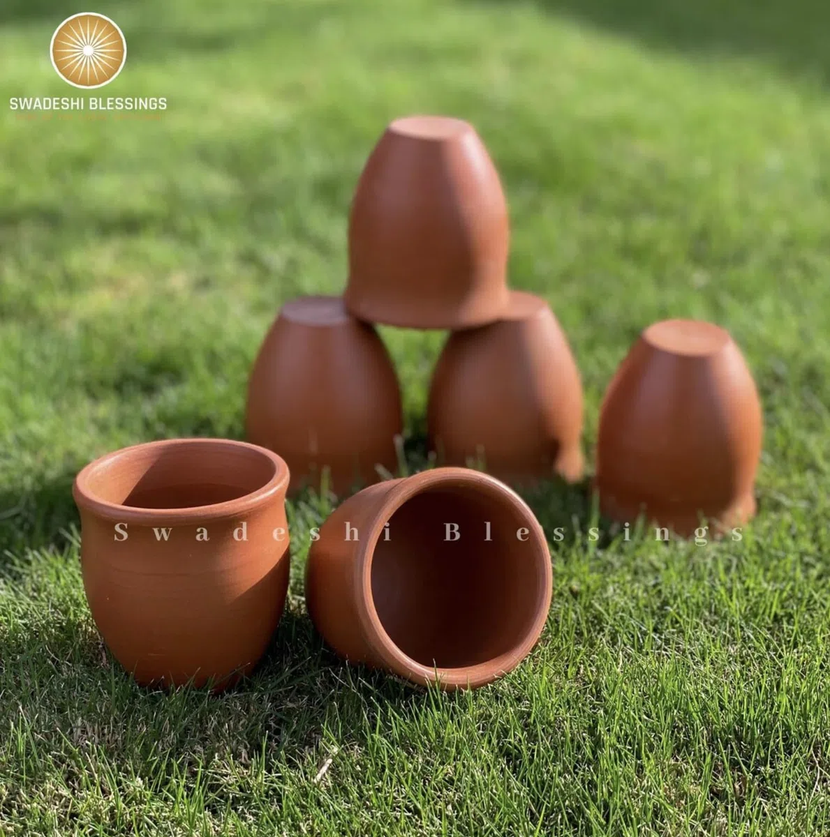 SWADESHI BLESSINGS Set di 2 pezzi di argilla kullar non smaltata, per latte, tè, caffè, fango, Mitti Ke, articolo yurvedico (con finitura a specchio) (150 ml) (set da 2)