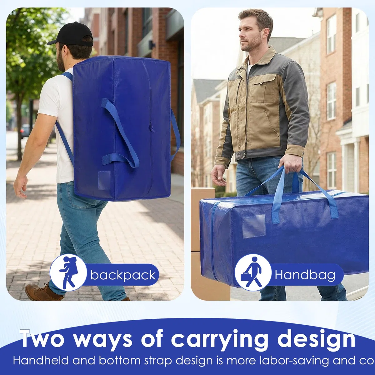 Set da 6 Borse da trasloco extra large,Scatole trasloco con cinghie per zaino, zip e manici resistenti, Borsa Portaoggetti Grande in Poliestere, impermeabili Borsa di stoccaggi per piumoni, vestiti