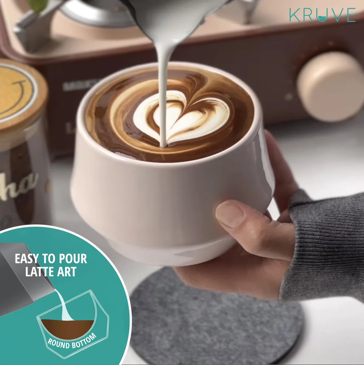 KRUVE Imagine - Tazza da latte in porcellana, a doppia parete, set da due, 141,7 g, colore: rosa