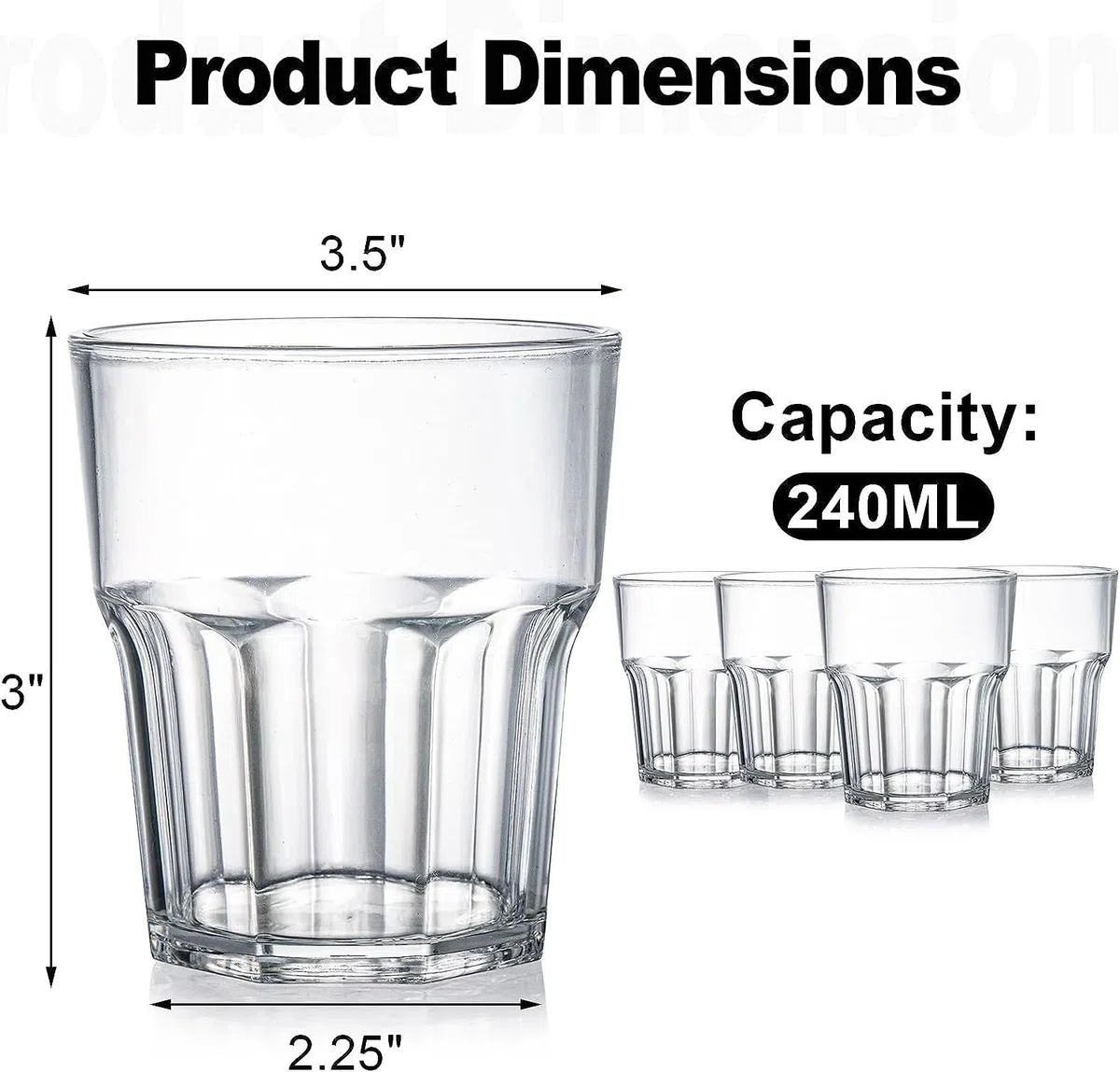 Tebery Confezione da 16 bicchieri in plastica acrilica da 250 ml, bicchieri da whisky da 236 ml, bicchieri da acqua, bicchieri in acrilico riutilizzabili, impilabili, infrangibili