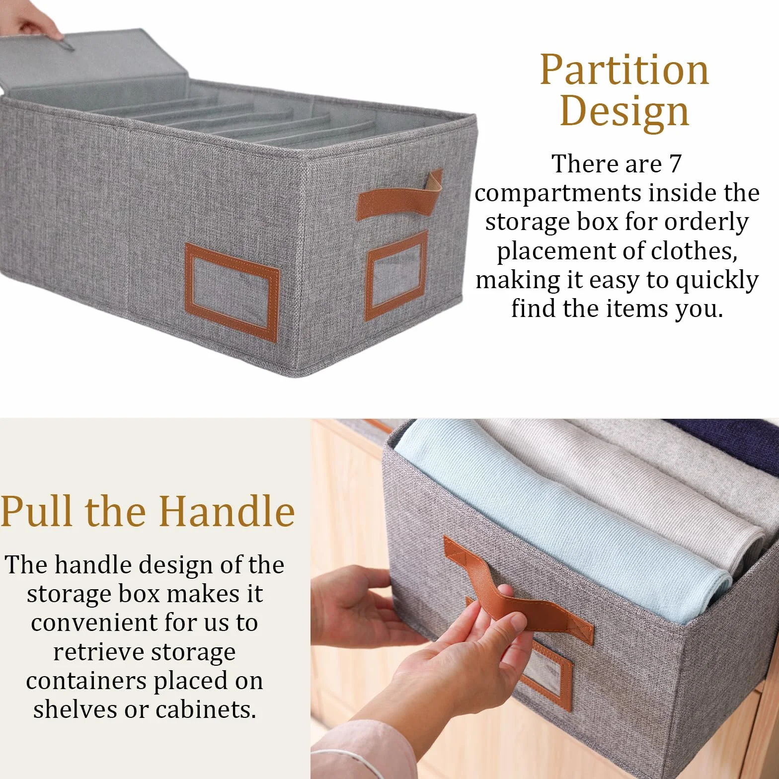OUTBROS Jeans Organizer Armadio, 3 Pezzi Impilabile Cubi Cassetti, Pieghevole Divisori Contenitori, Scatole Portaoggetti con 7 Scomparti, per Pantaloni, Coperta, Maglione, Grigio
