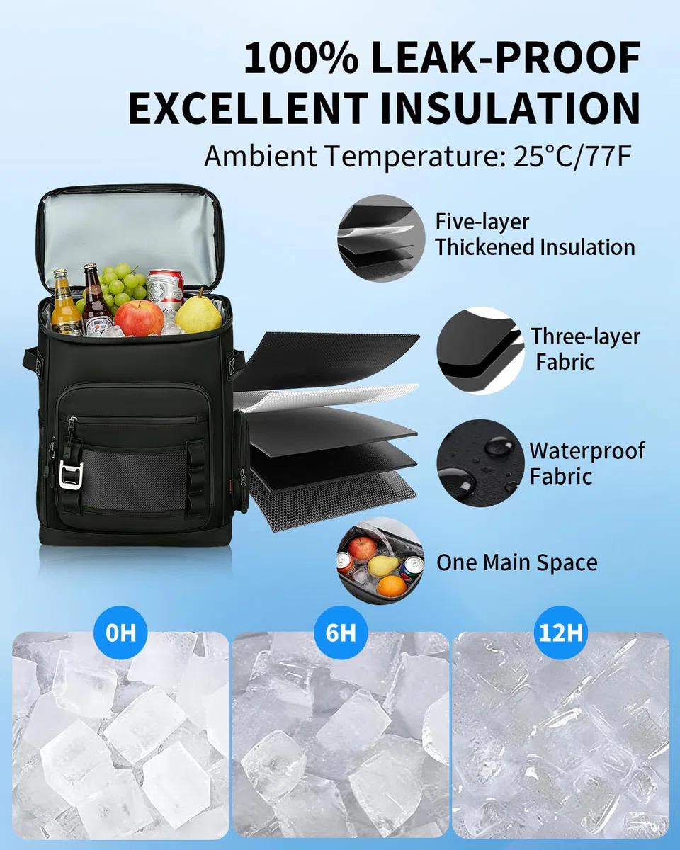 Zaino Termico Frigo 30L, Borsa Termica Porta Pranzo Borsa Frigo Isoterma Impermeabile e Mantenere Alimenti Caldi o Freddi per Spiaggia, Campeggio, Picnic, Barbecue, Eventi - Nero