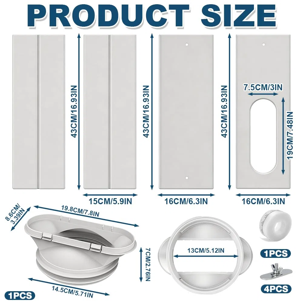 4 pz Kit Finestra Aria Condizionata Portatile, 130 mm Adattatore Finestra Aria Condizionata con Accoppiatore, Adattatore Aria Condizionata Portatile in PVC per Finestra Scorrevole