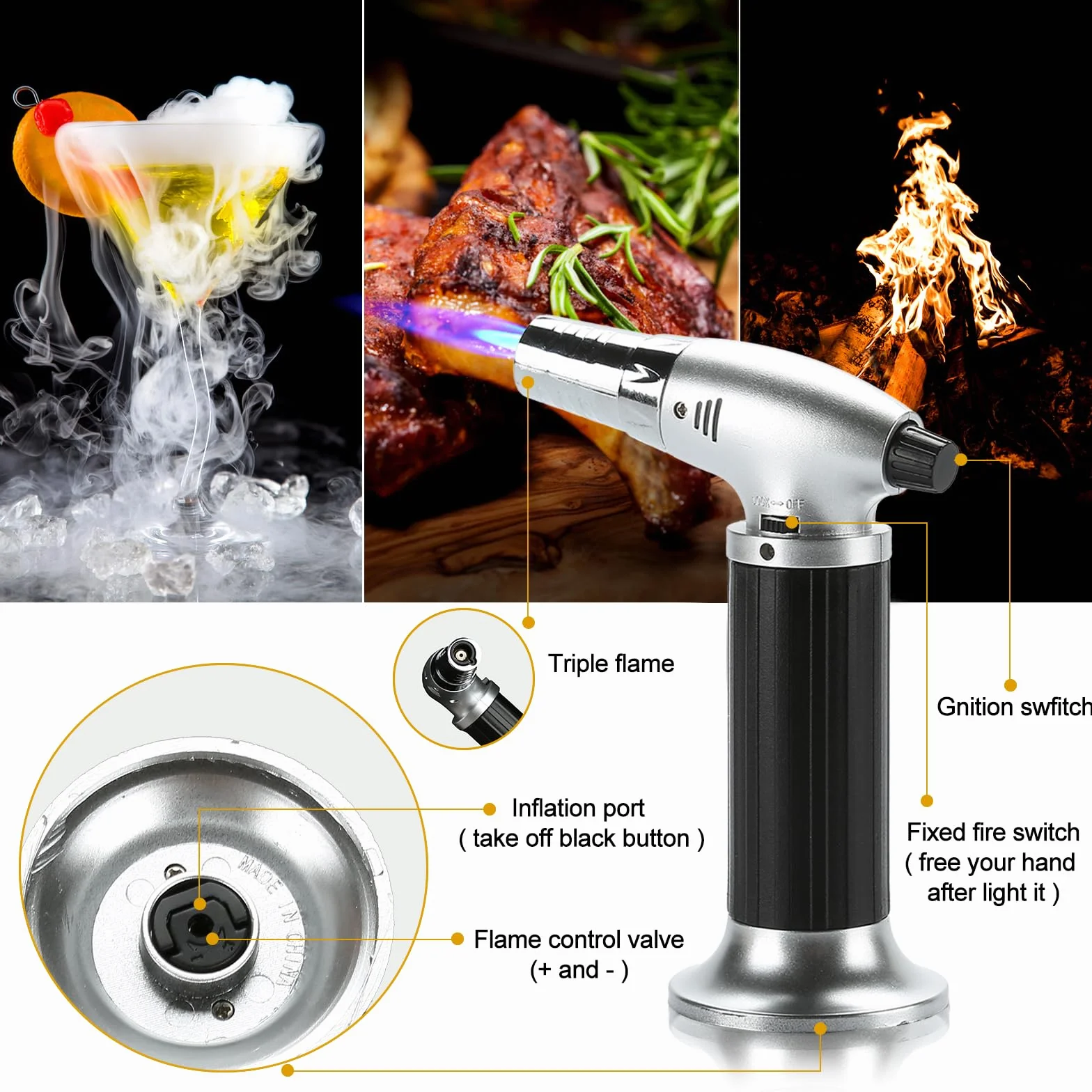 Kit per affumicatore per cocktail con torcia, set per fumatori con 4 trucioli di legno, regalo per la festa del papà, kit per bevande per fumatori whisky, accessori per bevande, bourbon - Walnut