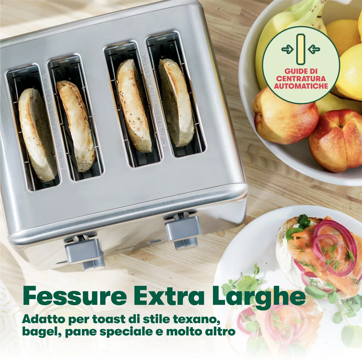 bella Tostapane a 4 fette, risultati rapidi e uniformi ogni volta, ampie fessure si adattano a pane di qualsiasi dimensione come bagel o toast texas, acciaio inossidabile, 4 Fette