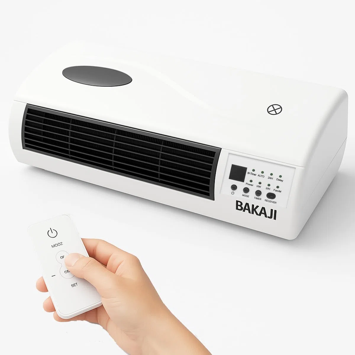 Termoventilatore Ceramico Elettrico a parete Montaggio a muro con Telecomando 2 Livelli di Potenza Selezionabili 1000W / 2000W, Display LED e Funzione Timer 24H e Funzione Ventilatore,Bianco