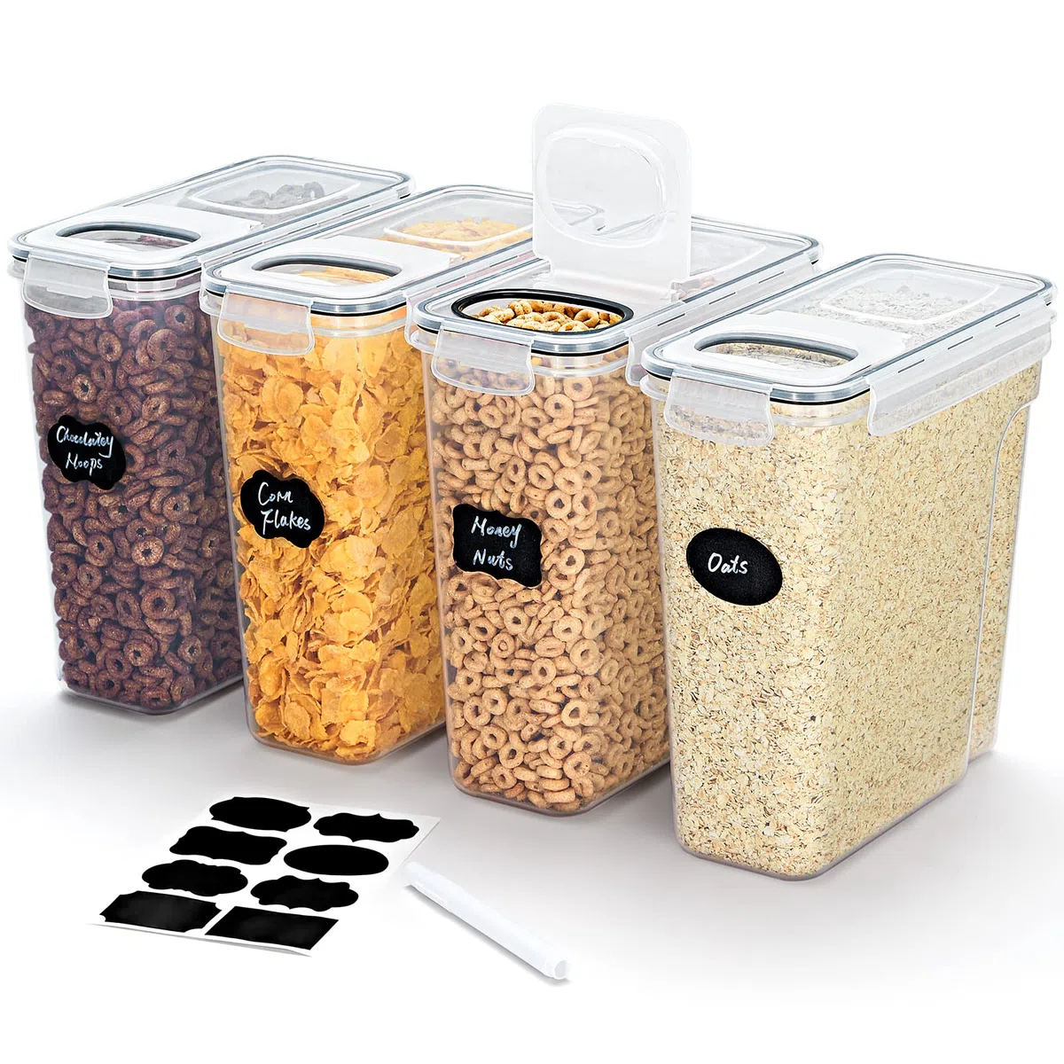 Lifewit 4 Contenitori Ermetici per Alimenti, Set Contenitori per Alimenti 4L, Contenitori Pasta Dispensa Salvaspazio, Contenitori Barattoli Cucina Accessori, Barattoli Pasta Plastica con Coperchio