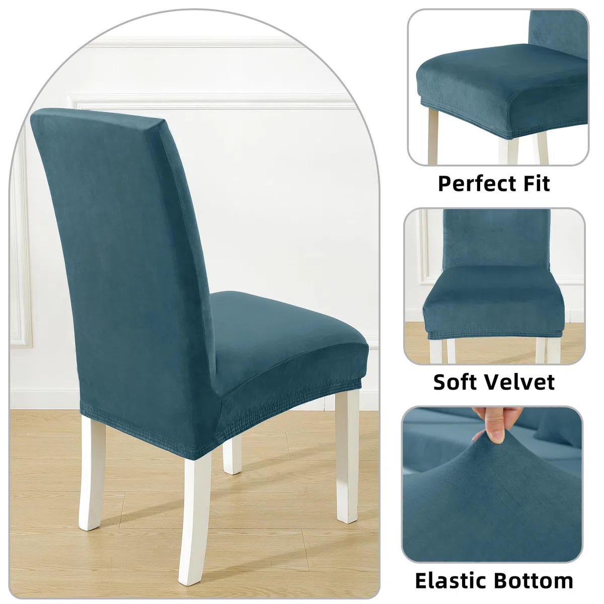 Velluto Coprisedie Con Schienale 6 Pezzi, Coprisedia Cucina Elasticizzato, Universale Copri Sedie Soggiorno, Fodera Sedia Con Schienale Alto, Chair Cover, Blu Pavone