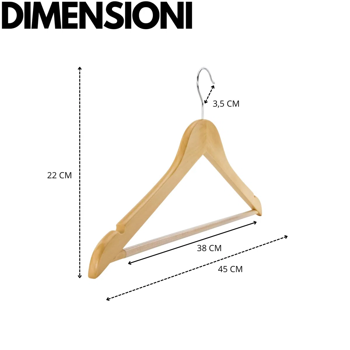 Grucce Appendiabiti Legno Naturale Set da 40 Universali Gancio Girevole Scanalature Spallina Barra Antiscivolo Bordi Arrotondati Salvaspazio Resistenti Leggere Uso Domestico Lavorativo