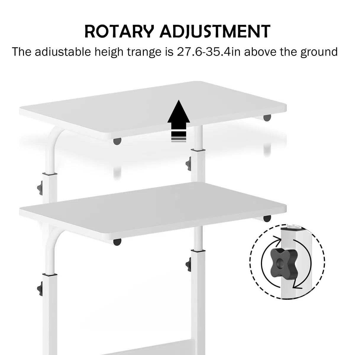 sogesfurniture Tavolo per computer portatile regolabile in altezza, con ruote, tavolino mobile per la cura del letto e del divano, 60 x 40 x 71-90 cm, bianco